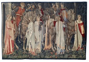 El armado y la partida de los caballeros, tapiz diseñado por el artista y tejido por Morris & Co., 1895-96