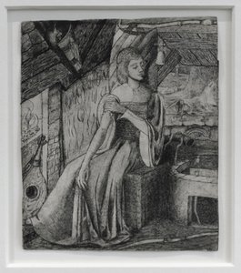 Sujeto no identificado, posiblemente la hija de Cupido junto a su fragua, c.1857 (pluma, lápiz sobre papel) de Edward Coley Burne Jones