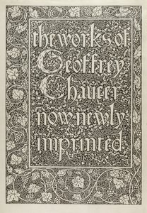 Página del título, de Las obras de Geoffrey Chaucer ahora recién impresas, grabado por William Morris, 1896