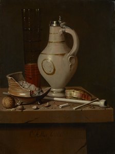 Naturaleza muerta con utensilios para fumar y jarra de cerveza, 1664 de Edward Collier