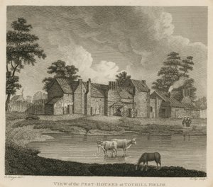Vista de las casas de peste en Tothill Fields, Londres