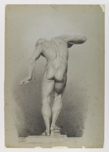 Estudio de desnudo, c.1848 (crayón blanco y negro sobre papel azul verdoso, de gramaje medio, ligeramente texturado) de Edward Docker