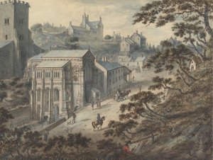 Pozo de Santa Winifred, Holywell, Flintshire, Gales, con el artista en primer plano... de Edward Edwards