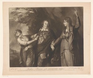 Portret van David Garrick tussen personificaciones van comedia en tragedie Para volver la Persona conoce la idoneidad de cada uno (título sobre objeto)