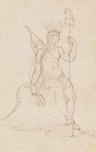 Alegoría de América llevando la gorra de la libertad, c.1760-1848 (pluma, tinta negra, grafito y tiza roja) de Edward Francis Burney