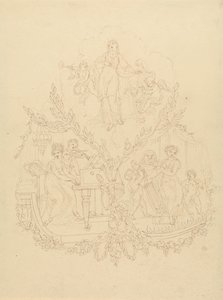 Figuras femeninas y putti tocando instrumentos musicales de Edward Francis Burney
