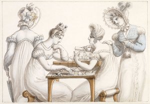 Damas recortando siluetas: y damas conversando en un interior de Edward Francis Burney