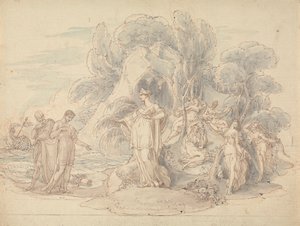 Telémaco y Mentor desembarcan en la isla de Calipso de Edward Francis Burney