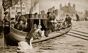 Catherine Howard es conducida a la torre, ilustración de 