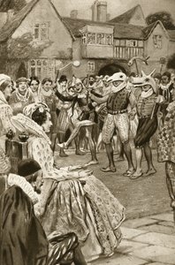 La reina Isabel I entretenida por bufones (litografía) de Edward Frederick Skinner
