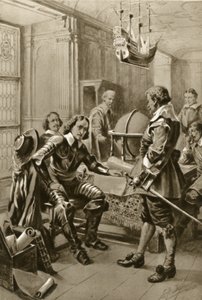 Robert Blake visita a Oliver Cromwell en la Sala del Consejo en Whitehall (litografía) de Edward Frederick Skinner
