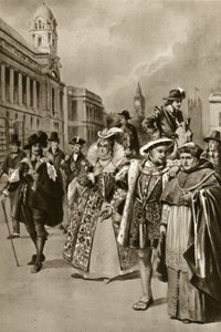 Calles de Londres: Rey Carlos I, Reina Isabel I, Rey Enrique VIII, Cardenal Wolsey (litografía) de Edward Frederick Skinner