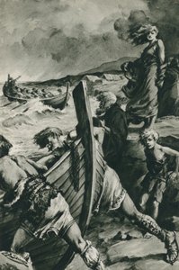 Los vikingos que zarparon de los fiordos de Noruega y encontraron América mucho antes que Colón (litografía) de Edward Frederick Skinner