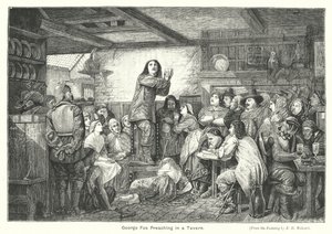 George Fox predicando en una taberna (grabado) de Edward Henry (after) Wehnert