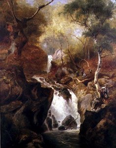 Cascada a través de un bosque de Edward Henry Holder