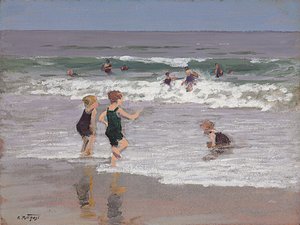 Niños jugando en las olas