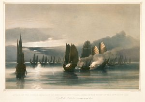 Ataque a la escuadra pirata de Chuiapoo, frente a Tysami, China, 28 de septiembre de 1849, mediados del siglo XIX (litografía) de Edward Hodges Cree