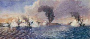 El bombardeo de Bomarsund (Finlandia), agosto de 1854, durante la guerra de Crimea (1853-1856). Acuarela de Edward Hodges Cree (1814-1901).