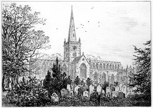 Iglesia de Stratford vista desde el norte, Stratford-upon-Avon, Warwickshire, 1885