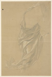 Estudio de drapeado de una figura que camina hacia la derecha, con el manto sobre la cabeza de Edward Jakob von Steinle