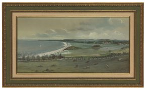 Vista del estanque de lino, campos antiguos (acuarela y gouache sobre papel) de Edward Lange
