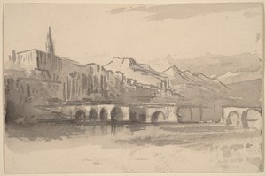 Puente con montañas al fondo (Ventimiglia) de Edward Lear