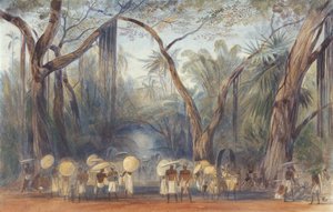 Coolies en la carretera cerca de Kalicut, Malabar