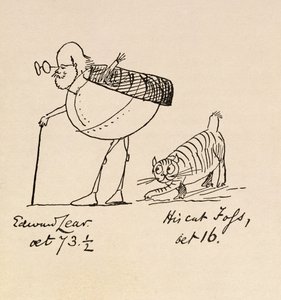 Edward Lear a los 73 años y medio y su gato Foss, de 16 años