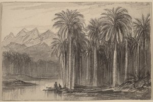 Figuras partiendo en canoas desde un palmeral (Wadi Feiran) de Edward Lear