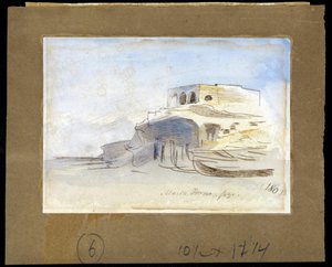 Massa Forno, en la isla de Gozo (Ghawdex), archipiélago maltés (Massa Forno, Gozo, Malta) - Pintura de Edward Lear (1812-1888), acuarela sobre papel (9,4x13,5 cm) de Edward Lear