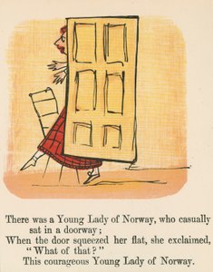 Había una joven de Noruega, que casualmente se sentó en una puerta, de 