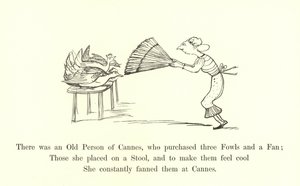 Había una anciana de Cannes, que compró tres gallinas y un abanico de Edward Lear