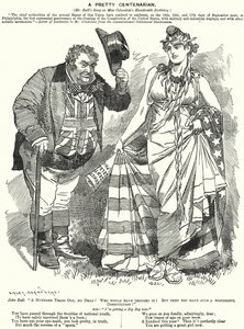 Caricatura de Punch: Una bonita centenaria - el centenario de la redacción de la Constitución de los Estados Unidos (grabado)