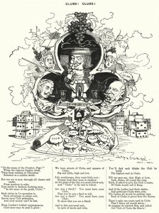 Caricatura de Punch: ¡Clubes! ¡Clubes! - la profusión de clubes de caballeros en Londres (grabado) de Edward Linley (after) Sambourne
