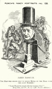 Caricatura de Punch: James Nasmyth, ingeniero escocés e inventor del martillo de vapor (grabado) de Edward Linley (after) Sambourne
