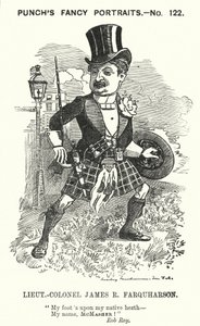 Caricatura de Punch: James Ross Farquharson, soldado escocés de Edward Linley (after) Sambourne