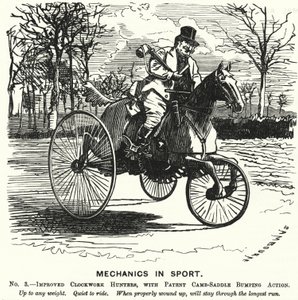 Caricatura de Punch: Mecánica en el Deporte. No 3. - Cazadores de Relojería Mejorados, con Acción de Golpe de Silla de Camb-Patentada de Edward Linley (after) Sambourne