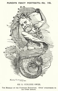 Caricatura de Punch: Philip Cunliffe-Owen, organizador de exposiciones británico y director del Museo de South Kensington, Londres de Edward Linley (after) Sambourne