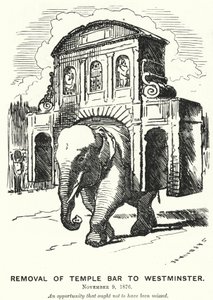 Caricatura de Punch: Traslado de Temple Bar a Westminster (grabado) de Edward Linley (after) Sambourne
