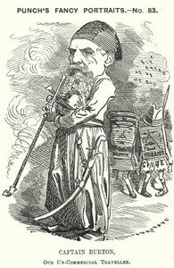 Caricatura de Punch: Richard Burton, explorador, geógrafo y diplomático inglés (grabado) de Edward Linley (after) Sambourne