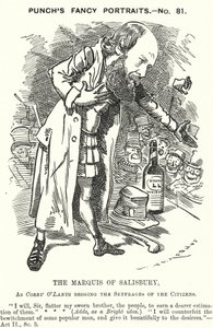 Caricatura de Punch: Robert Gascoyne-Cecil, 3er Marqués de Salisbury, político conservador inglés (grabado) de Edward Linley (after) Sambourne