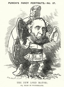 Caricatura de Punch: Sir John Ellis, Alcalde de Londres en 1881 (grabado) de Edward Linley (after) Sambourne