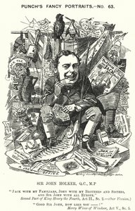 Caricatura de Punch: Sir John Holker, abogado y político inglés (grabado) de Edward Linley (after) Sambourne
