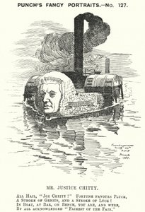 Caricatura de Punch: Sir Joseph William Chitty, juez inglés, político liberal y deportista (grabado) de Edward Linley (after) Sambourne