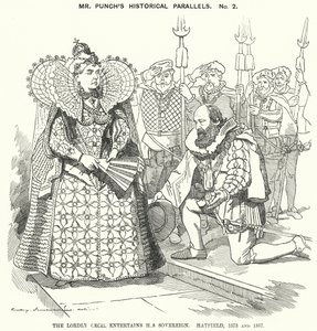 Caricatura de Punch: El noble Cecil entretiene a su soberano, Hatfield de Edward Linley (after) Sambourne