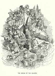 Caricatura de Punch: Las sirenas de la costa - Resorts de vacaciones costeras británicas (grabado) de Edward Linley (after) Sambourne