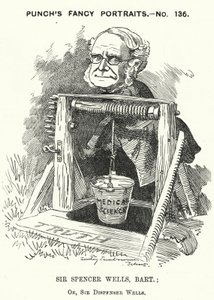 Caricatura de Punch: Thomas Spencer Wells, médico inglés, cirujano de la Reina Victoria (grabado) de Edward Linley (after) Sambourne