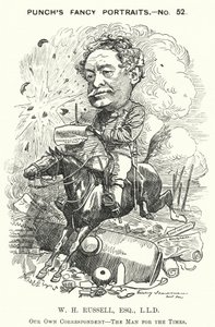 Caricatura de Punch: William Howard Russell, periodista irlandés y corresponsal de guerra (grabado) de Edward Linley (after) Sambourne