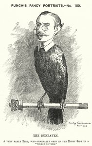 Caricatura de Punch: Windham Wyndham-Quin, 4º Conde de Dunraven y Mount-Earl, periodista anglo-irlandés, terrateniente y político conservador (grabado)