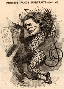 "Anton Rubinstein (1829-1894) Pianista, compositor y director de orquesta ruso, fundador del Conservatorio de San Petersburgo. En la temporada de conciertos londinense de 1881 ganó alrededor de 10.000 libras esterlinas. Una de sus composiciones fue la óper de Edward Linley Sambourne
